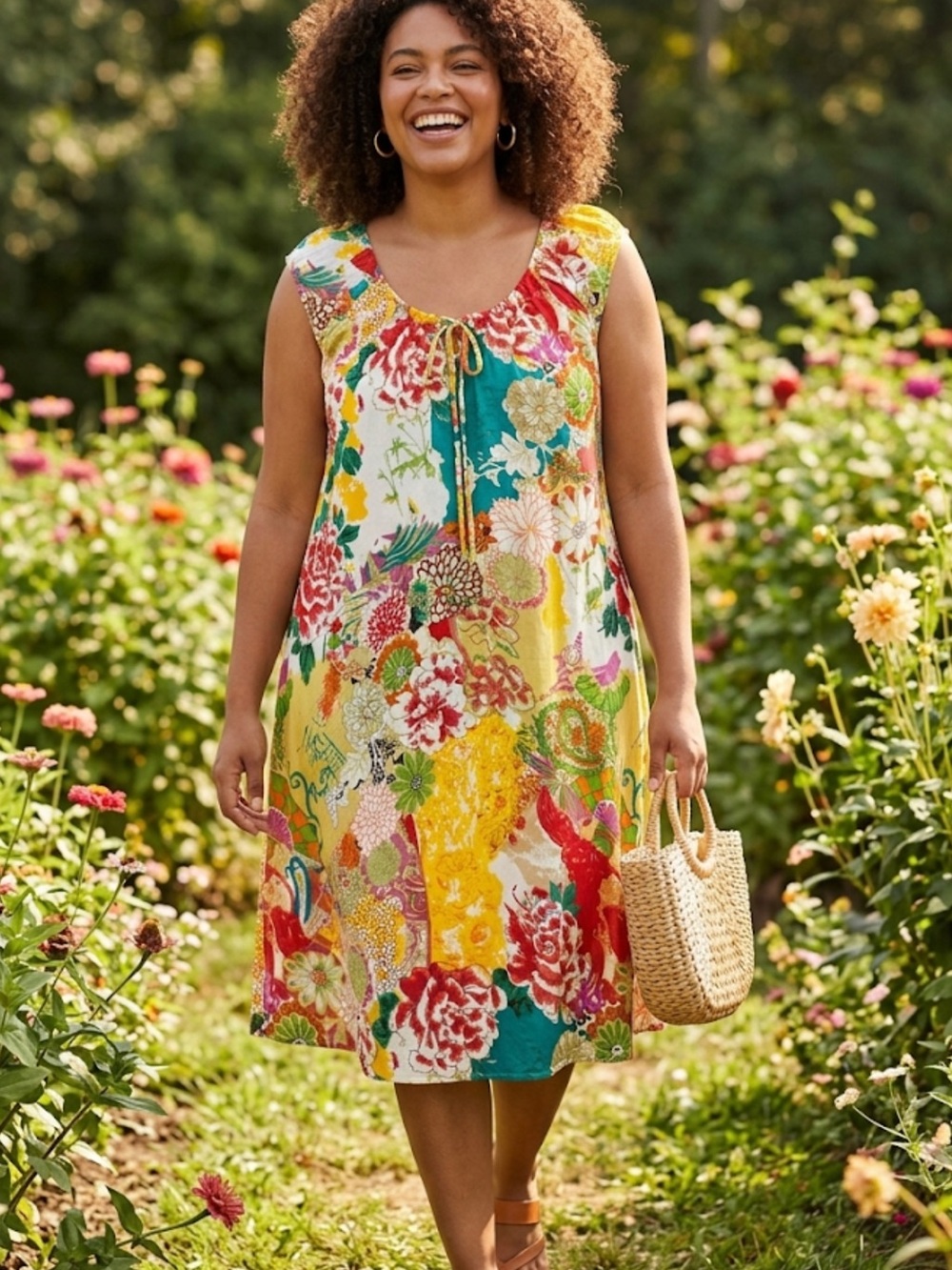 La Cera Floral Tie-Front Sleeveless Summer Dress Multi color NWOT medium breezy